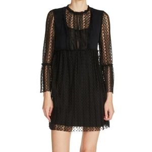 Maje Rezane Black Crepe & Swiss Dot Dress 3